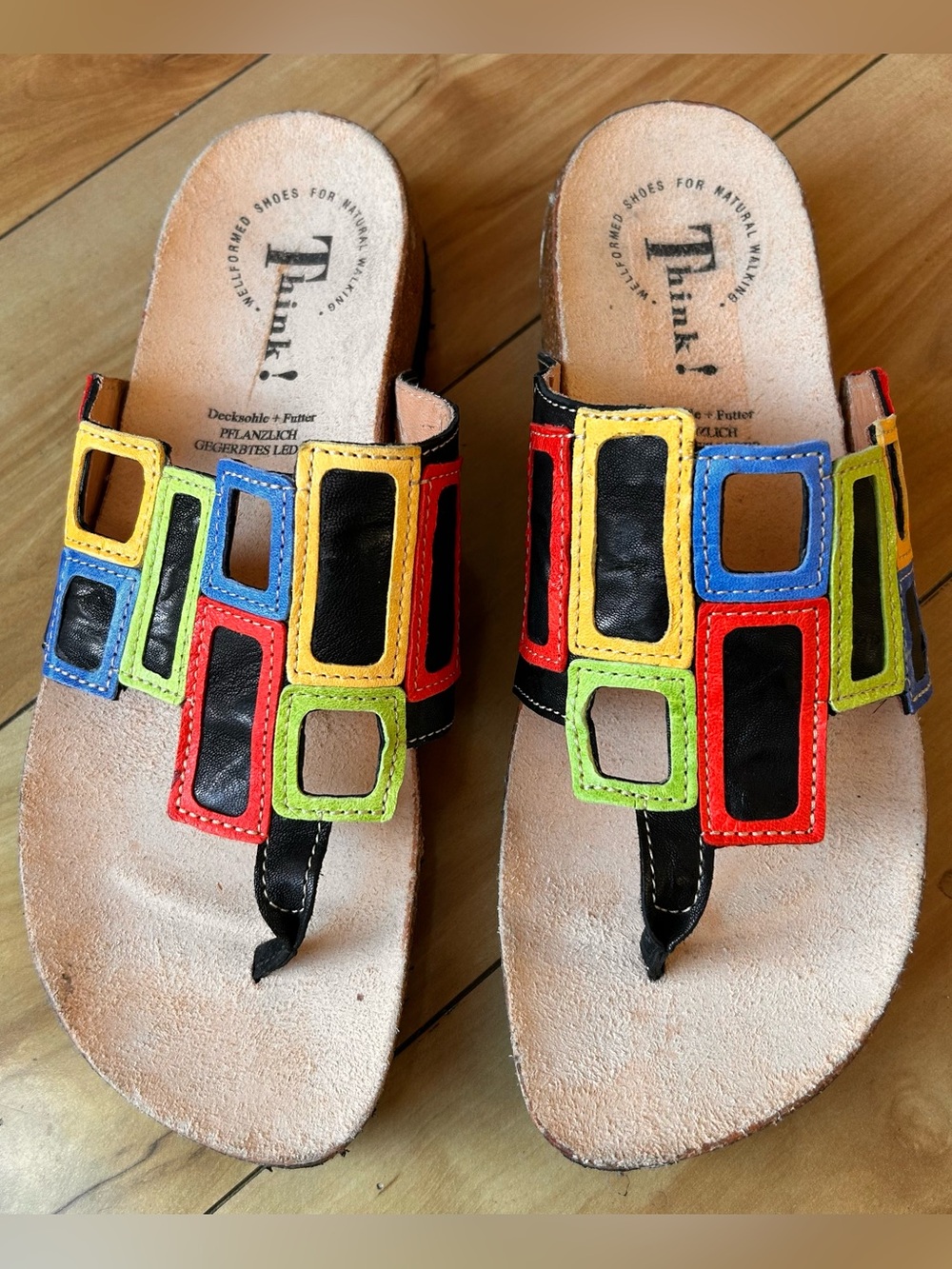 THINK! Sandals Women's EU 38 US 7.5 Multicolor Cut Out Leather Julia Thong Flats